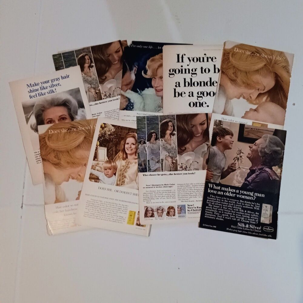Vintage Clairol Hair Color Print Ad Lot of 10-1960s-Nice N Easy-Silk & Silver